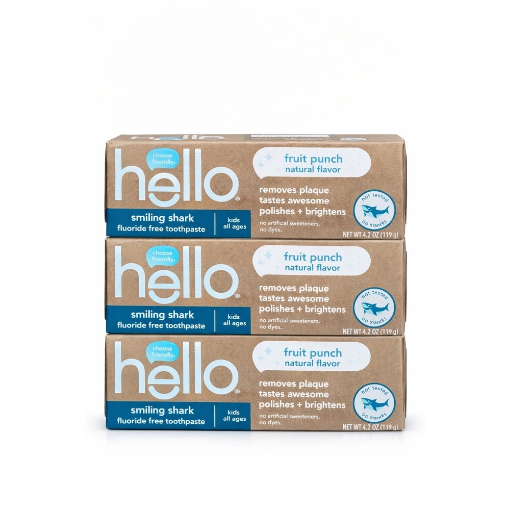 hello Kids Smiling Shark Fluoride Free Toothpaste Fruit Punch 4.2oz‎ 3 Pack